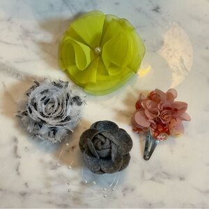 Set of 4 Handmade Fabric Flower Brooches & Hair Accessories